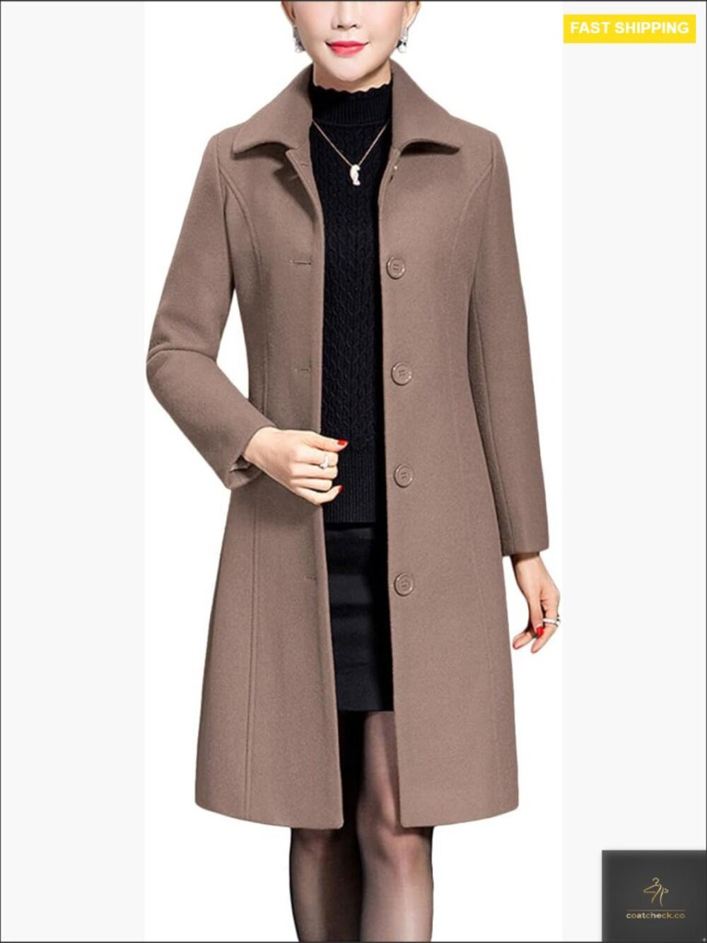 Wool Trench Coat Winter Long Thick Overcoat Classic Slim Fit with Pockets